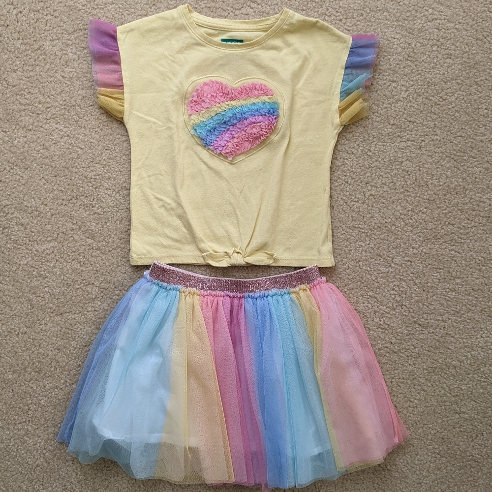 Girls Rainbow Heart Tutu Set
